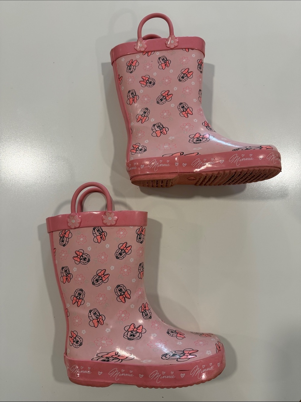 Disney Minnie Mouse Pink Floral Rain Boots Toddler Girls Size 8